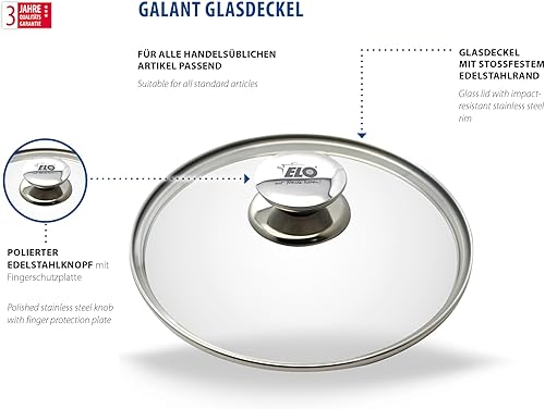 ELO 73033 Galant Couvercle en verre avec bouton en acier inoxydable 32 cm - Nail Gallerys