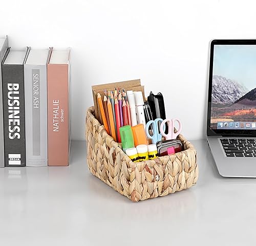 BSTKEY Support de rangement pour télécommande en jacinthe d'eau naturelle, tissé à 3 emplacements pour médias, TV, télécommande, crayon, papeterie, organisateur pour table et salon - Nail Gallerys