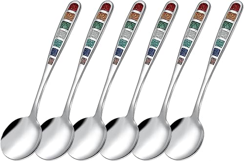 YIHOR Lot de 6 cuillères à soupe européennes de qualité supérieure de 18,4 cm, en acier inoxydable, en émail coloré, passent au lave-vaisselle - Nail Gallerys