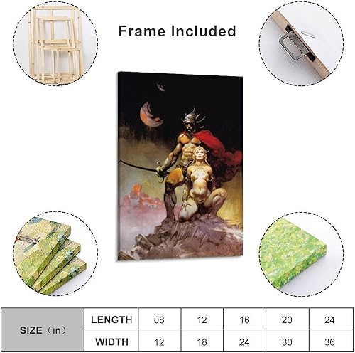 Impression sur toile de Frank Frazetta A Fighting Man of Mars - Illustration fantastique - Décoration murale moderne - 30 x 45 cm - Nail Gallerys
