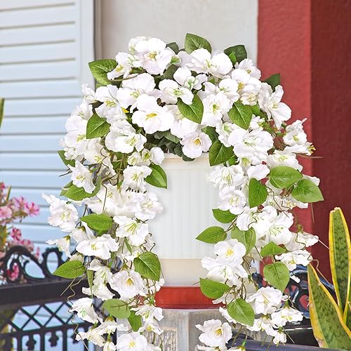 Dremisland Lot de 2 Fleurs Artificielles Suspendues pour L'extérieur Faux Fuchsia Hibiscus en Soie Longue Guirlande de Roses Résistantes aux UV pour Planteur Véranda Cour Mariage - Nail Gallerys