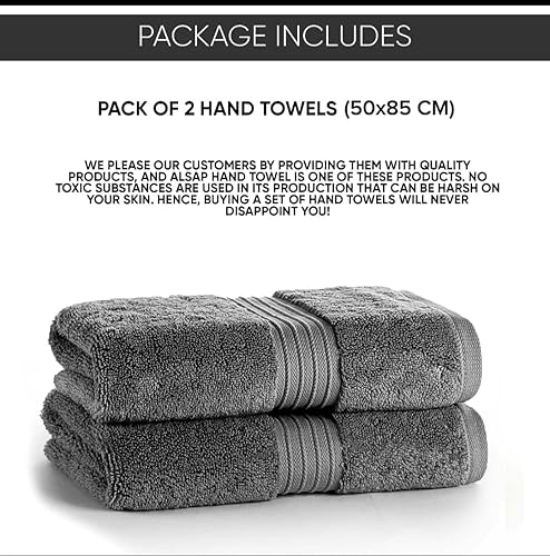 ALSAP Lot de 2 essuie-mains gris anthracite – Serviettes en coton égyptien 700 g/m² ultra douces et super absorbantes – Linge de salle de bain – Qualité hôtelière de luxe – Taille pratique 50 x 90 cm - Nail Gallerys