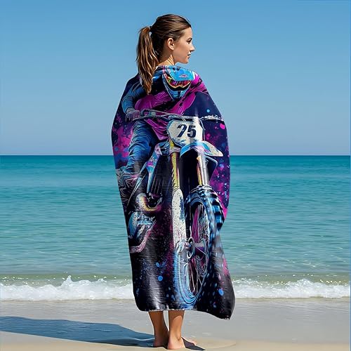 Serviette de plage dynamique en microfibre à séchage rapide - Anti-sable - Motif motocross - Pour garçons - Décoration de salle de course - Cadeau pour les fans de sport (style 1, 140 cm x 70 cm) - Nail Gallerys