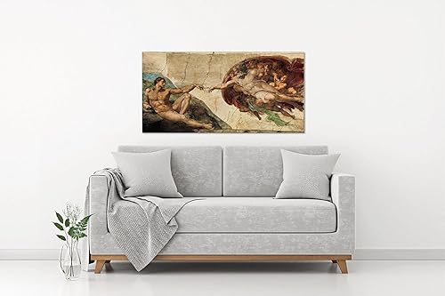 Impression sur toile « La création d'Adam » de Michel-Ange Cadre en bois 100 x 50 cm - Nail Gallerys