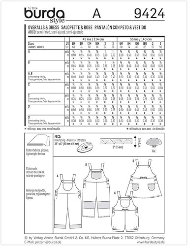 Burda B9424 Patron de Couture Salopette et Robe 19 x 13 cm - Nail Gallerys