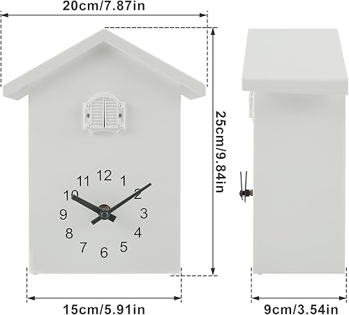 Fyeme Horloge à coucou moderne avec voix d'oiseaux - Horloge à coucou moderne avec pendule - 25 x 20 x 9 cm - Pour la maison, le salon, la cuisine, le bureau - Blanc - Nail Gallerys