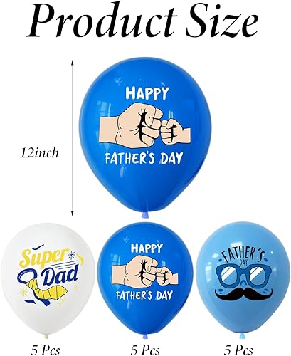 Lot de 15 ballons décoratifs en latex pour fête des pères, fête des pères, 30,5 cm, bleu et blanc - Nail Gallerys