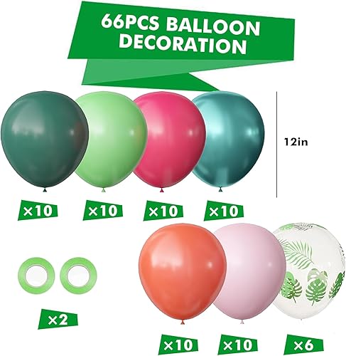 CharmBurst Lot de 66 guirlandes de ballons tropicaux pour anniversaire, avec ruban, décoration de ballons verts hawaïens, confettis en latex, ballons d'anniversaire, décoration de fête tropicale - Nail Gallerys