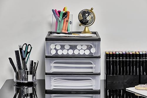 Iris Ohyama, Tour de Rangement Plastique, 3 Petits Tiroirs, Noir, Ouverture Facile, Format A4, Meuble, Organisateur, pour Bureau, Fourniture Scolaire, Papeterie, Sans BPA, OCH-2030 - Nail Gallerys