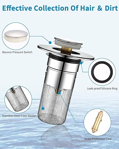 Toaren 2 Pièces Bonde Lavabo avec Filtre Amovible,Universel Pop Up Bonde de Lavabo avec Panier Filtrant Amovible Bouchon de Vidage Anti-Obstruction pour 34-40mm Bonde Lavabo pour Bain Lavabo Cuisine - Nail Gallerys
