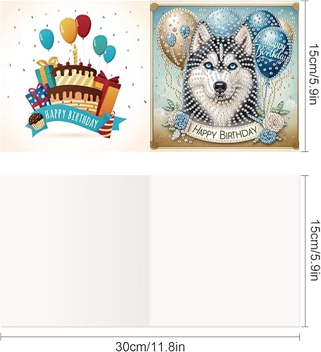 SHEGZHUC Lot de 6 cartes de vœux, motif animal, husky, carte d'anniversaire, carte de remerciement, carte de vacances, broderie au point de croix, peinture diamant - Nail Gallerys