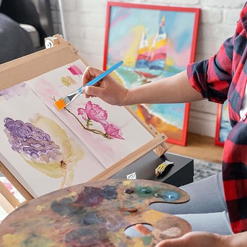 Lot de 10 pinceaux plats en nylon pour peinture acrylique, loisirs créatifs, peinture à l'huile, pinceaux aquarelle, 1,9 cm, bleu - Nail Gallerys