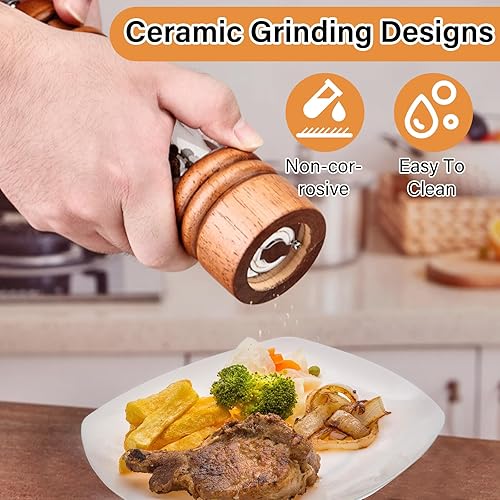 Lot de 2 Salieres et Poivrieres avec Petit Plateau, Moulin a Poivre et Sel Manuel en Bois, Moulin a Sel avec Cuillère en Bois et 2 Brosse, Moulin a Poivre Bois, Moulin pour Sel Mer, Piment, Poivre - Nail Gallerys