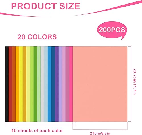 Minfuerang 200 Feuilles Papier Couleur,20 Couleurs 70g/m² Papier Origami, pour Projets D'artisanat DIY Bricolage (Multicolore) - Nail Gallerys
