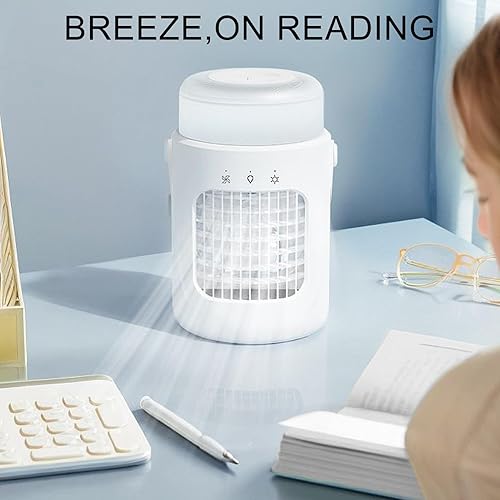 Zetqhuu Rafraîchisseur d'Air pour Intérieur | Climatiseur Ventilateur de Bureau,Ventilateur Rechargeable 3 Vitesses avec Lampe Intégrée pour Chambre Salon Voiture Dortoir - Nail Gallerys