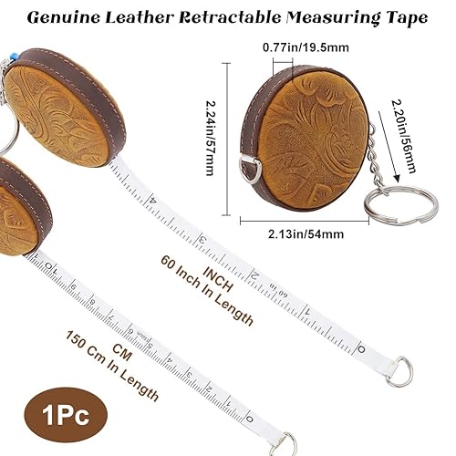 GORGECRAFT Ruban à Mesurer Rétractable de 1.5m Rétro Crazy Horse Cuir Véritable Motif de Fleurs Souples Ruban à Mesurer Rond Mesures de Couture du Corps Mini Règle à Rouleau Double Face Jaune Marron - Nail Gallerys