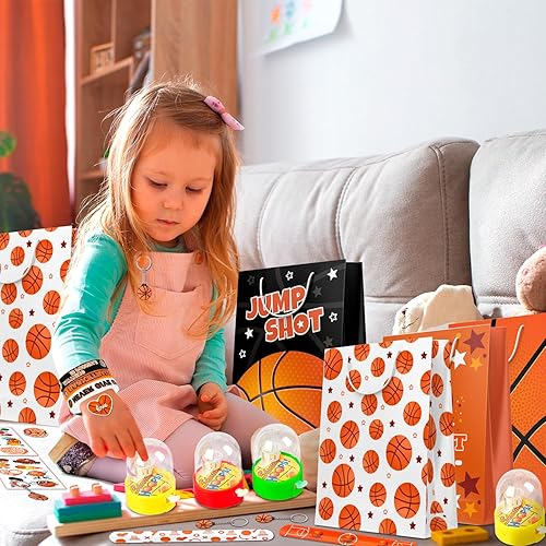 Huxolynifty Cadeaux de Fête de Basket-Ball, 122 Pcs Basketball Party Favors - Basket-ball Porte-clés, Jouet Mini Basketball & Sacs de Cadeaux Autocollants etc Décorations de Fête de Basket-ball - Nail Gallerys