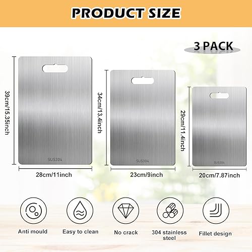 3 Pièces Planche À Découper En Acier Inoxydable 304, Planche À Découper En Titane, Planche À Découper En Métal Épais, Pour La Maison, La Cuisine En Plein Air - Nail Gallerys