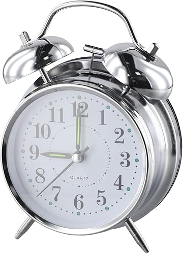 Réveil mécanique à double cloche, finition chromée, aiguilles lumineuses, grand cadran pour chambre à coucher - Nail Gallerys