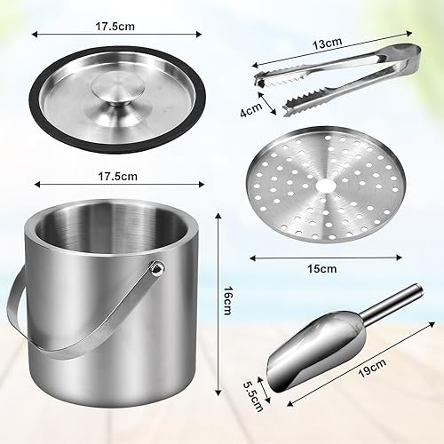 SLTAXAR Seau a Glacon avec Couvercle INOX Seau a Champagne Seau a Glace Seau a Glacon Isotherme Seau a Glace pour Bouteille Seau a Glace INOX Seau a Glace Isotherme avec 1 Clip, 1 Filtre - Nail Gallerys