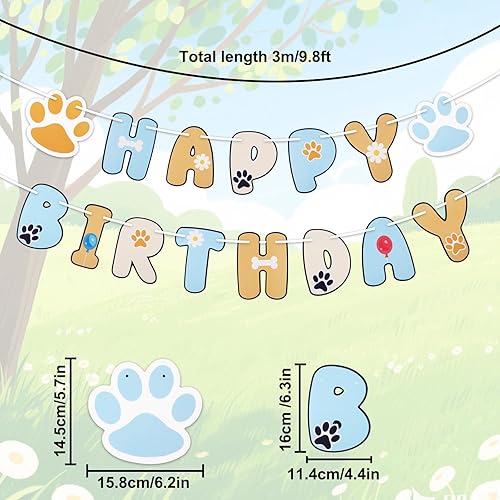 SAVITA Banderole Joyeux Anniversaire avec Motif de Patte et Guirlande Lettres pour Enfants Garçons et Filles Décorations de Fête d'Anniversaire sur le Thème du Chien Bleu - Nail Gallerys
