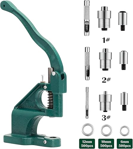 Emoshayoga Presse à œillets, Machine à œillets de Presse à Main Trousse d'outils 1500 œillets Presse à Pression Diamètre Intérieur 6/10/12 mm pour Toile Affiche Bâche Tente de Réparation - Nail Gallerys