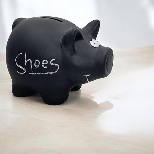 MIJOMA Tirelire en céramique avec surface tableau noir et craie et serrure avec clé, env. 16 x 12 cm, noire - Nail Gallerys