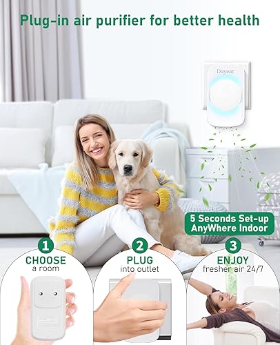 Purificateur d'Air, Dayear Mini Air Purifier Plug-in Negative Ion Purifier Purificateur Ioniseur d'Air pour Chambre/Maison/Salon/Chambre d’Animaux,3 modes d'éclairage LED,Purifier les Odeurs/4 Pack - Nail Gallerys