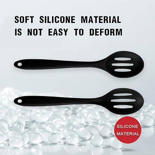 USTNIR Cuillères de Cuisine en Silicone, 27 cm Cuillère à Long Manche en Silicone Cuillères de Cuisine Antiadhésives Résistantes à la Chaleur pour Remuer, Sauter Mélanger Ramasser (Noir) - Nail Gallerys