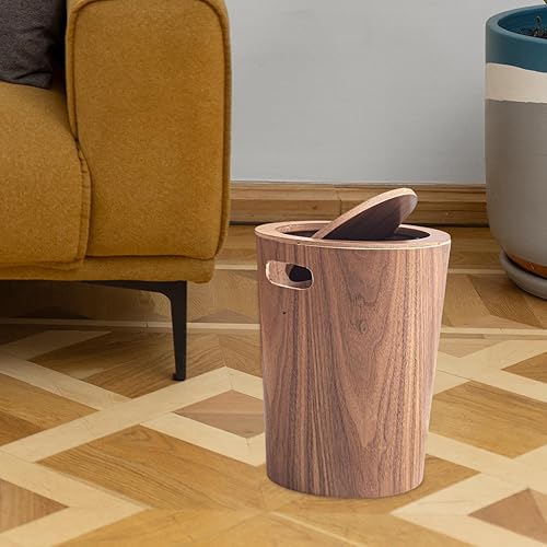 Gralara Poubelle en Bois avec Couvercle, Corbeille à Déchets avec Poignée Latérale, Poubelle d'Ordures Ménagères pour Salle de Bain, Salon, Chambre, Bureau, Noyer - Nail Gallerys