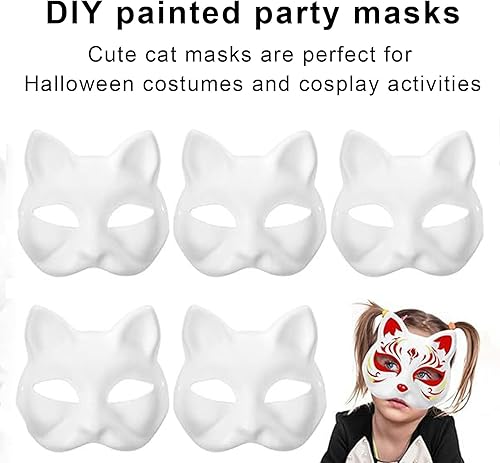 Haibinsuo 1/5 pièces Masque de fête pour chat à faire soi-même Masque vierge peint à la main Masque de chat personnalisé Sangles élastiques réglables Masque Cosplay - Nail Gallerys