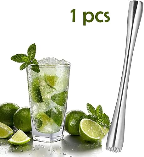Pilon Cocktail, Pilon à Cocktail en Acier Inoxydable, Muddler Denté en INOX, Pilon à Cocktail De Bar, pour Réaliser Une Purée Cocktail à La Menthe Naturelle Et Aux Agrumes(26cm/10.2in) - Nail Gallerys