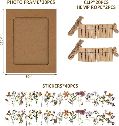 ZBHDEYG Ensemble de 42 cadres photo en papier, 40 autocollants floraux, cadre photo avec clip de ficelle, cadre photo en papier à suspendre, mur d'album photo, cadre d'album photo en papier kraft - Nail Gallerys