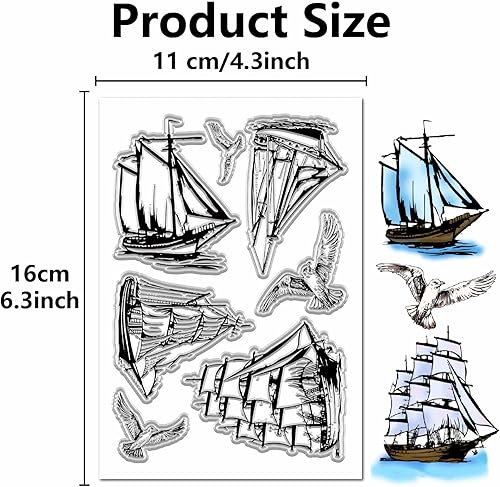 craspire Tampons Transparents en Silicone Réutilisables en Forme de Bateau Mouette Voilier Arrière Plan Marin Rétro Cachet Postal Tampon en Caoutchouc Transparent pour Journal Intime Artisanat - Nail Gallerys