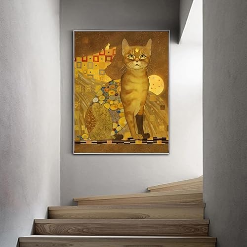 Gustav Klimt – peintures sur toile de chat jaune, affiches et imprimés d'animaux rétro, tableau d'art mural pour décoration de salon et de maison - Non encadré, 1 Pièce - Nail Gallerys