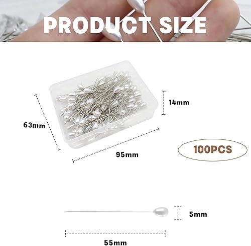 Lot de 100 épingles à coudre avec tête, 55 mm de long, conviennent pour la couture de vêtements, la fabrication de bijoux, la décoration DIY (blanc) - Nail Gallerys