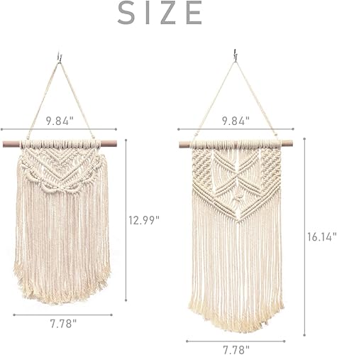 ATBUSS Lot de 2 tapisseries murales de style bohème, tenture murale avec dentelle à pompons, décoration murale tissée, petite tapisserie tissée artificielle, décoration d'intérieur bohème chic, - Nail Gallerys