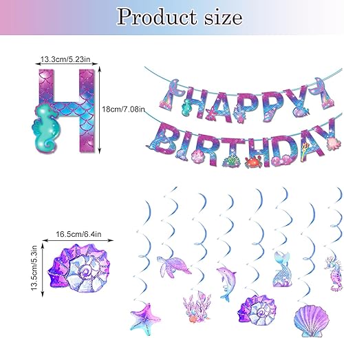 Décoration d'anniversaire sirène, sirène iridescente, guirlande holographique, streamer, sirène, monde sous-marin, bannière Happy Birthday, guirlande de décoration d'anniversaire - Nail Gallerys