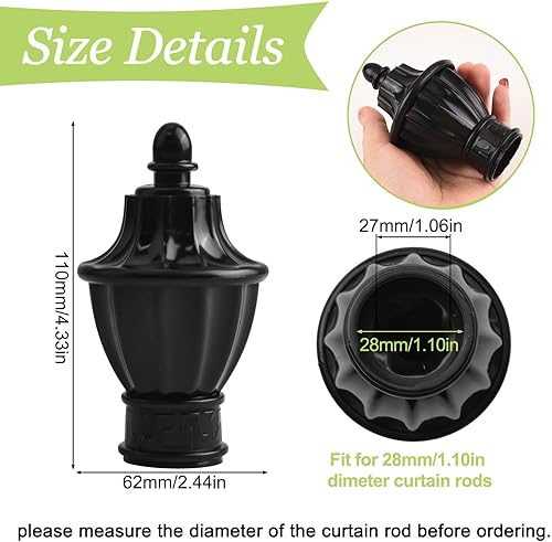 UFURMATE Lot de 6 embouts de tringle à rideaux en plastique noir - Embouts décoratifs pour tringle à rideaux de fenêtre - Convient aux tringles de 28 mm de diamètre (forme de trophée) - Nail Gallerys