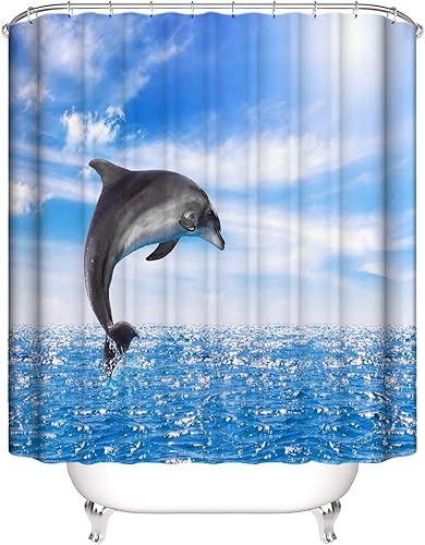 OCEUMACO Rideau de Douche 3D Motif Dauphin Mer Anti Moisissure Rideaux Baignoire Animaux Ocean Imprimé Extra Large Polyester Tissu Imperméable 240x200 cm Lavable Machine avec Anneaux - Bleu - Nail Gallerys