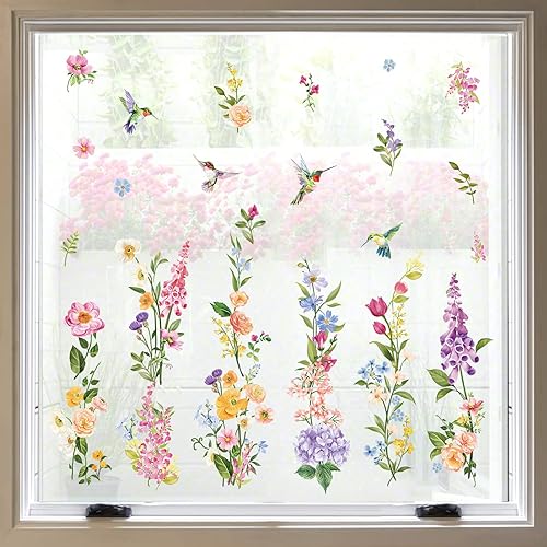 wondever Stickers Fenetre Fleurs été Printemps Autocollant Fenêtre Fleur de Jardin Iris Electrostatique Anti-Collision Décoration pour Printemps Été Vitre Stickers - Nail Gallerys