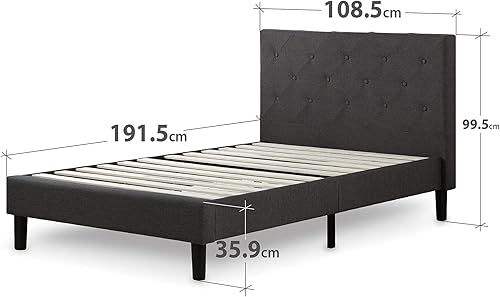 Zinus Shalini Lit 90x190 cm - Hauteur du cadre de lit 35 cm - Cadre de lit plate-forme rembourré avec support de lattes en bois - Gris foncé - Nail Gallerys