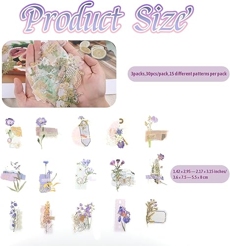 Lot de 90 autocollants floraux transparents esthétiques pour scrapbooking, loisirs créatifs, vintage, fleurs séchées, autocollants botaniques, autocollants pour planificateur, ordinateur portable, - Nail Gallerys