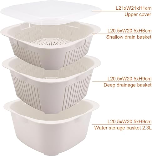 MoYouno Lot de 3 paniers à laver à légumes, passoire à 3 niveaux avec couvercle, passoire alimentaire portable, passe au lave-vaisselle et au micro-ondes, bols de vidange pour laver et égoutter les - Nail Gallerys