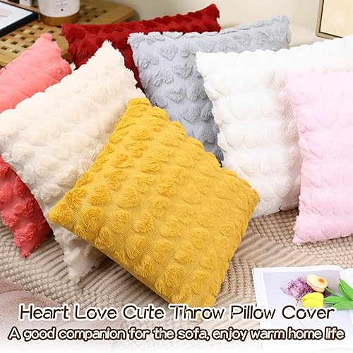 Ausing Lot de 2 housses de coussin en forme de cœur, 45 x 45 cm, pour canapé, en peluche, esthétique, blanc - Nail Gallerys