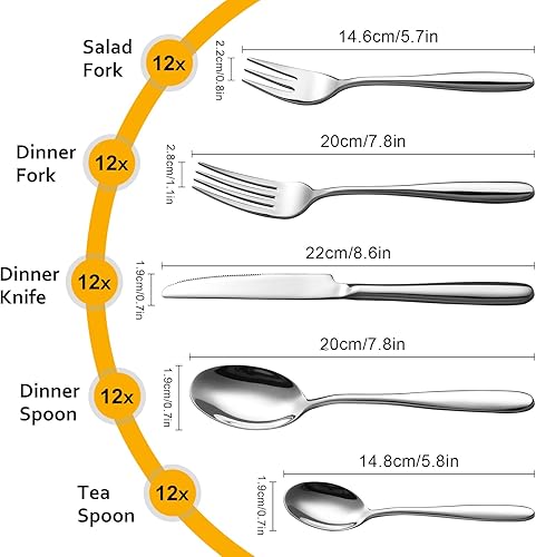 Velaze Ensemble Couverts de Table, Ménagère de 60 Pièces en Acier Inoxydable pour 12 Personnes, Ménagère Assortie Poli Miroir, Idéal comme Cadeau - Nail Gallerys