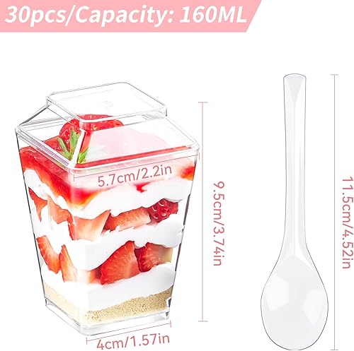 Accessoires pour Buffet de Brunch, 30 Coupelle 60ml/2oz avec 30 Cuillères et 30 Couvercles Réutilisable Boite Pancakes Verrine Aperitif Petits Verres à Dessert pour Dessertes Creabake Pudding Snackss - Nail Gallerys