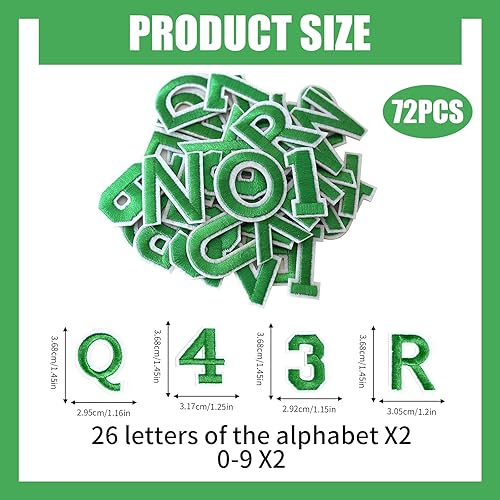 Lot De 72 écussons Thermocollants en Forme De Lettres Et De Chiffres de A à Z, Textile Thermocollant, écussons Brodés à Repasser Pour Vêtements, Chapeaux, Jeans, Accessoires de Bricolage (vert) - Nail Gallerys