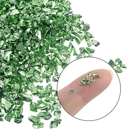 Kozelo Éclats de Verre Concassé - [2-4mm x 20g] Verre Métallique Irrégulier Vert pour Décoration DIY et Utilisation en Nail Art, Surface Électroplaquée - Nail Gallerys