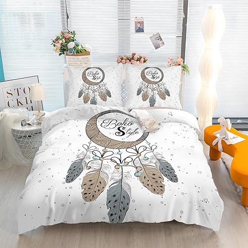 Linfye Housse de Couette 140x200 Enfant Attrapeur de rêves Parure de lit 1 Personne Imprimée Microfibre Housse Couette avec Fermeture Éclair + 2 Taie d'oreiller 65x65cm - Nail Gallerys